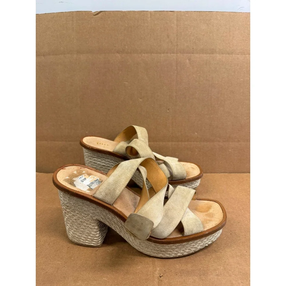 Joie Tanglee Suede Platform Espadrille Wedge Sandals Tan Womens Size 41 EU
